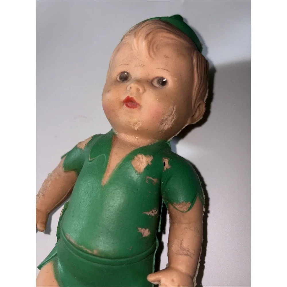 Vintage 1950's Peter Pan‎ Squeaker Doll Figurine The Sun Rubber Co. Damaged